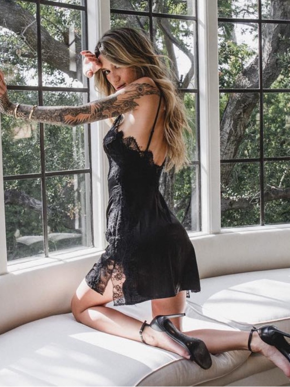 Lurelly X GypsyOne: Ravello slip dress with lace trim